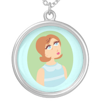 Retro Girl Blue Silver Plated Necklace