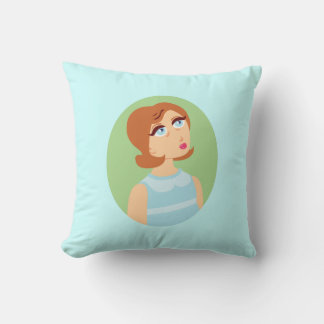 Retro Girl Blue Throw Pillow