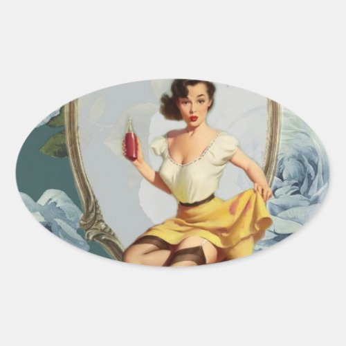 retro  girl Bridal Shower Tea Party thank you Oval Sticker