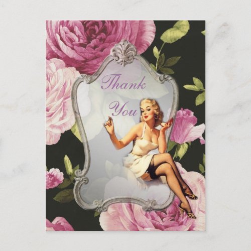 retro  girl Bridal Shower Tea Party thank you Postcard