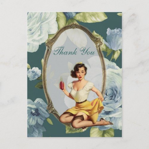 retro girl Bridal Shower Tea Party thank you Postcard