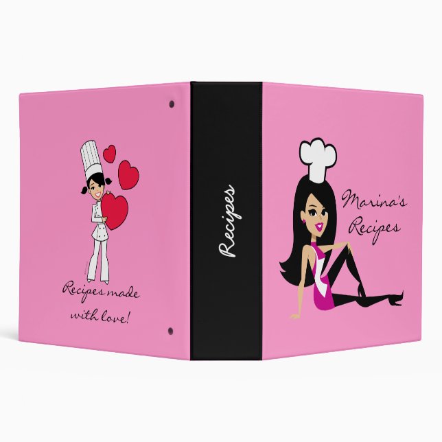 Retro Girl Chef Baker Recipe Binder Customizable (Background)