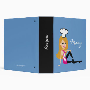 Retro Girl Chef Baker Recipe Binder Customizable