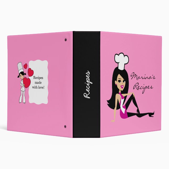 Retro Girl Chef Baker Recipe Binder Customizable (Background)