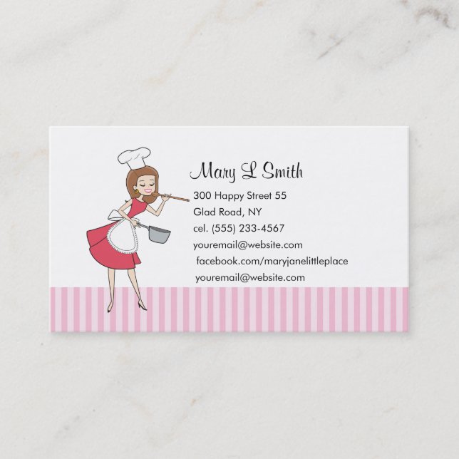 Retro Girl Chef Personal Calling Card - Customized (Front)