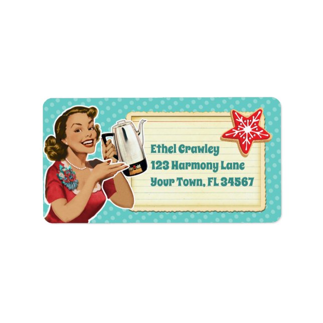 Retro Girl Christmas Cookie Swap Address Label (Front)
