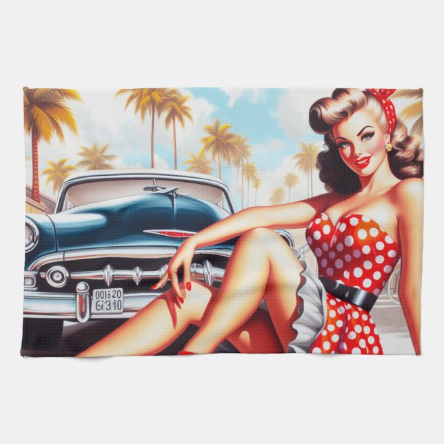 Retro Girl Classic Pin Up Kitchen Towel (Horizontal)