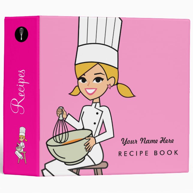 Retro Girl Custom Recipe Binder Illustrated (Front/Spine)