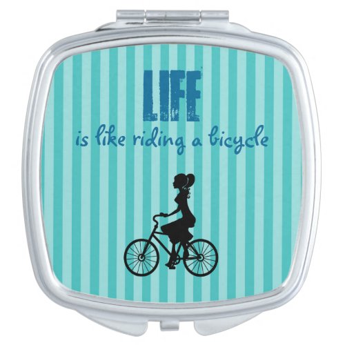 Retro Girl Cyclist _ Life Is Like Riding A Bicycle Compact Mirror