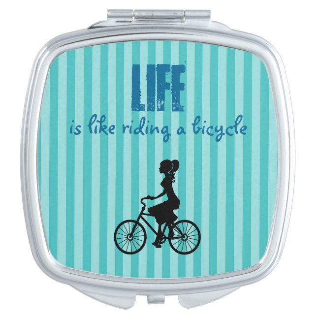 Retro Girl Cyclist - Life Is Like Riding A Bicycle Compact Mirror (Front)