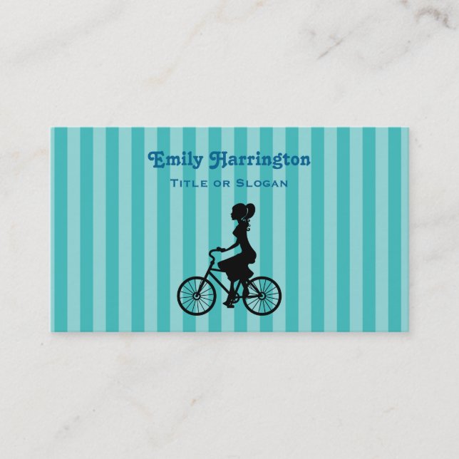 Retro Girl Cyclist Silhouette Business Card (Front)