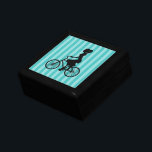 Retro Girl Cyclist Silhouette Gift Box<br><div class="desc">A cute retro graphic illustration. A silhouette of a woman in a ponytail,  wearing a dress and riding a bicycle.  The background is a turquoise blue striped pattern with alternating light and dark tones.</div>