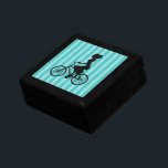 Retro Girl Cyclist Silhouette Gift Box<br><div class="desc">A cute retro graphic illustration. A silhouette of a woman in a ponytail,  wearing a dress and riding a bicycle.  The background is a turquoise blue striped pattern with alternating light and dark tones.</div>