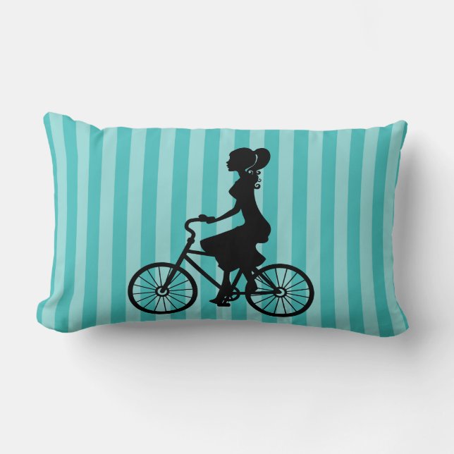 Retro Girl Cyclist Silhouette Lumbar Pillow (Front)