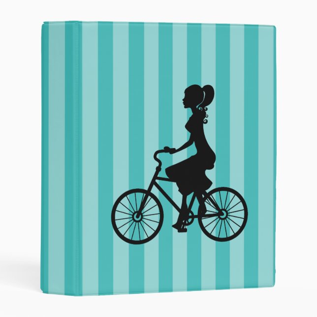 Retro Girl Cyclist Silhouette Mini Binder (Front/Spine)