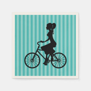 Retro Girl Cyclist Silhouette Paper Napkins