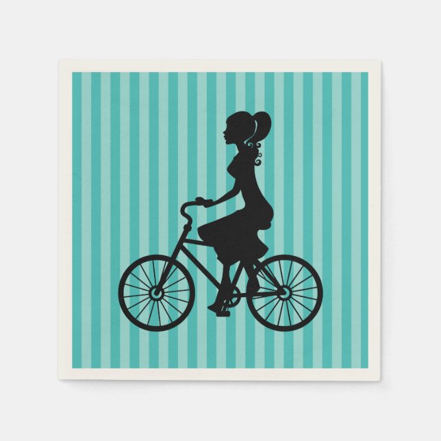 Retro Girl Cyclist Silhouette Paper Napkins (Front)