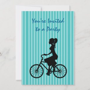 Retro Girl Cyclist Silhouette Party Invitation