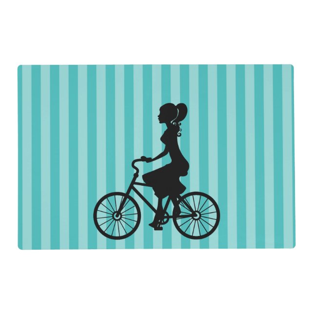 Retro Girl Cyclist Silhouette Placemat (Front)