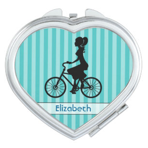 Retro Girl Cyclist Silhouette Vanity Mirror
