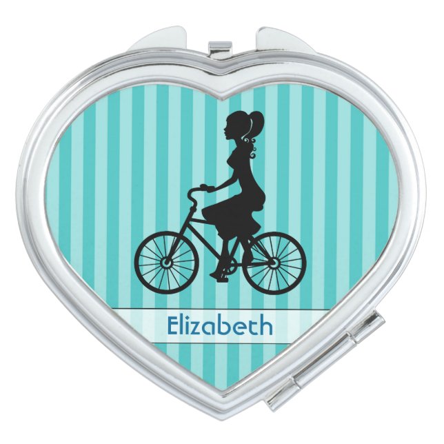 Retro Girl Cyclist Silhouette Vanity Mirror (Front)