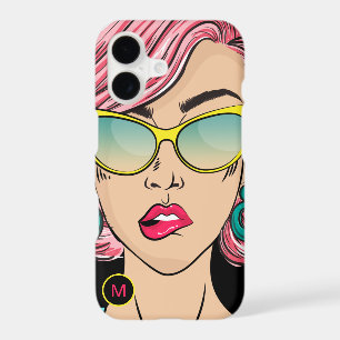 Retro Girl Funny Face Monogram Initial Black iPhone 17 Case
