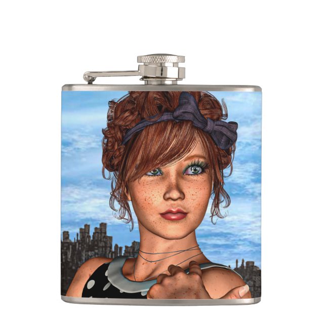 Retro Girl Hip Flask (Front)