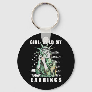 Retro Girl Hold My Earrings Anti-trump Political F Keychain