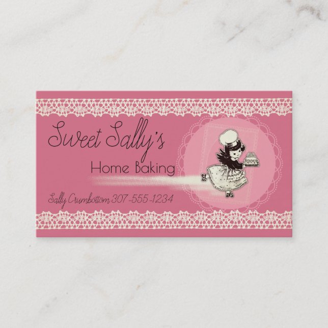 Retro girl pastry chef cake bakery business card (Front)
