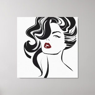 Retro girl red lips canvas print