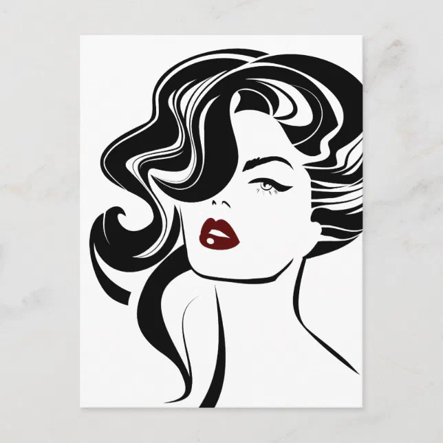 Retro girl red lips postcard | Zazzle