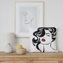 Retro girl red lips throw pillow