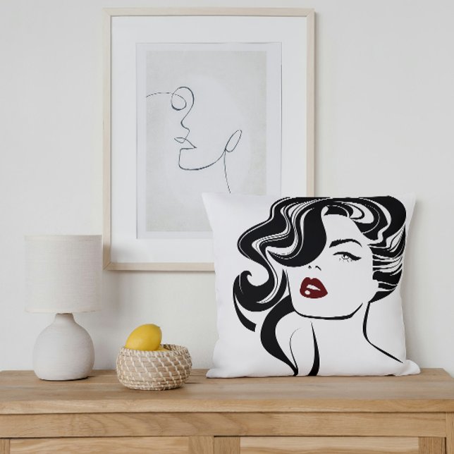 Retro girl red lips throw pillow (Creator Uploaded)