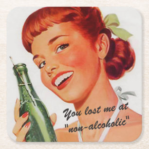 Retro Girl Soda Advert Custom Slogan Square Paper Coaster