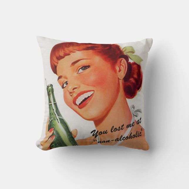 Retro Girl Soda Advert Funny Slogan Throw Pillow (Front)