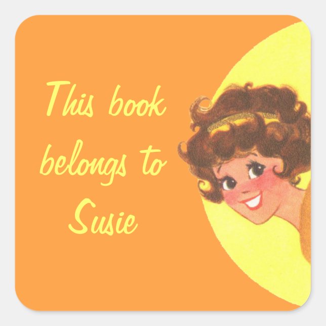 Retro Girl This Book Belongs To Square Sticker (Front)