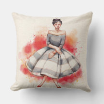 Retro Girl Throw Pillow