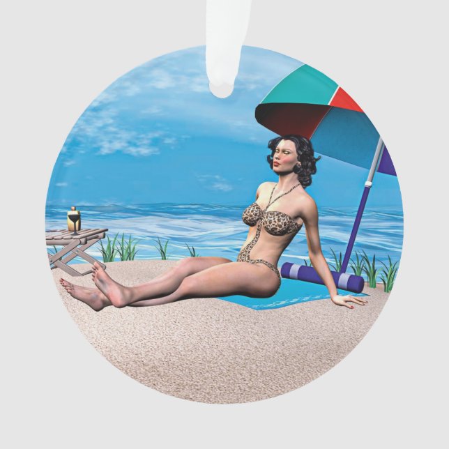 Retro Girl under the Sun Ornament (Front)