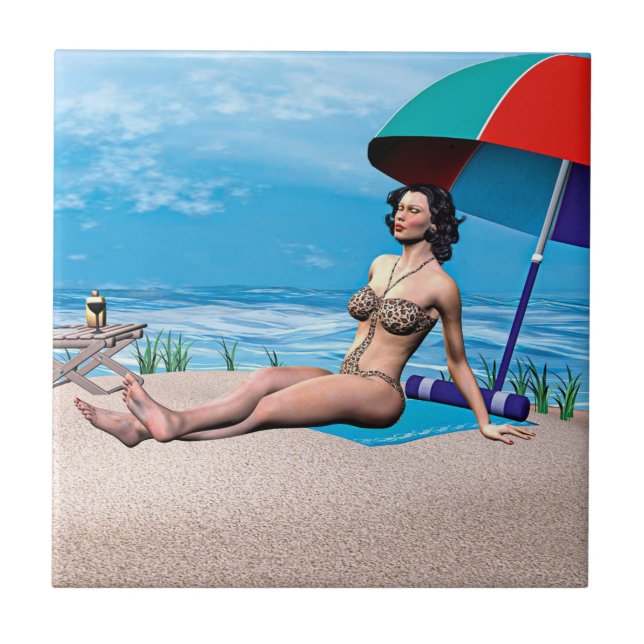 Retro Girl under the Sun Tile (Front)