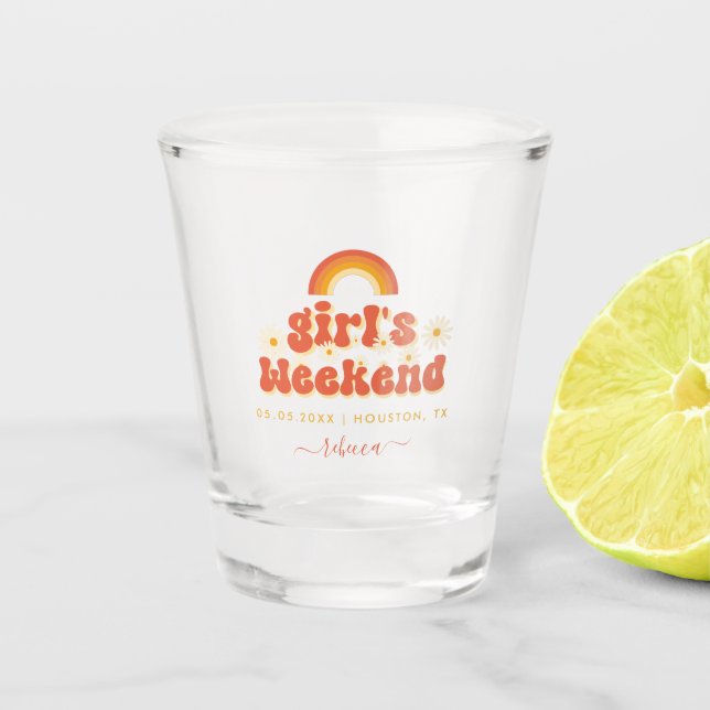 Retro Girl Weekend Personalized Bachelorette Favor Shot Glass (Front)