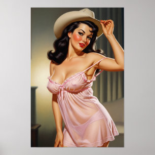 Retro Girl with Cowboy Hat Poster