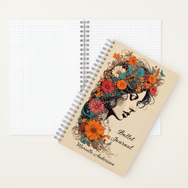 Retro Girl with Flowers in her Hair Bullet Journal (Inside)