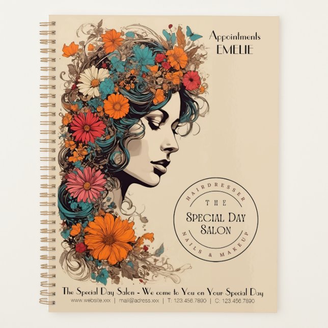 Retro Girl with Flowers in her hair - Business Planner (Front)