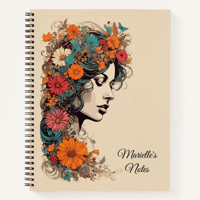 Retro Girl with Flowers in her hair Notebook (Front)