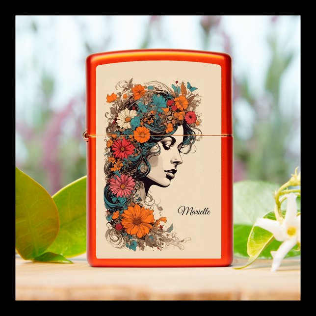 Retro Girl with Flowers in her hair Zippo Lighter (Creator Uploaded)
