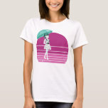 Retro Girl with Umbrella and vintage sunset T-Shirt