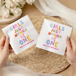 Retro Girls Just Wanna Be One Preppy 1st Birthday Napkins