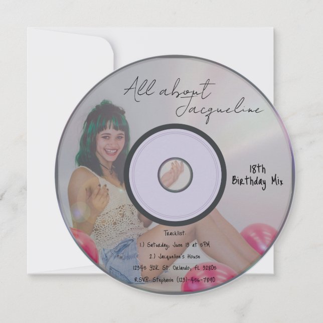 Retro Girl's Music CD Birthday Invitation (Front)