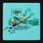 Retro Girls'  Night In Acrylic Wall Clock<br><div class="desc">It looks like it’s going to be a fun time with this kitschy Retro Girls’ Night In Acrylic Wall Clock. The 1960’s style, minimalist art design features two women with pink cocktails in a thoroughly mid century modern, aqua and turquoise living room. These ladies certainly know how to relax. The...</div>