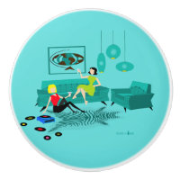 Retro Girls' Night In Ceramic Drawer Pull